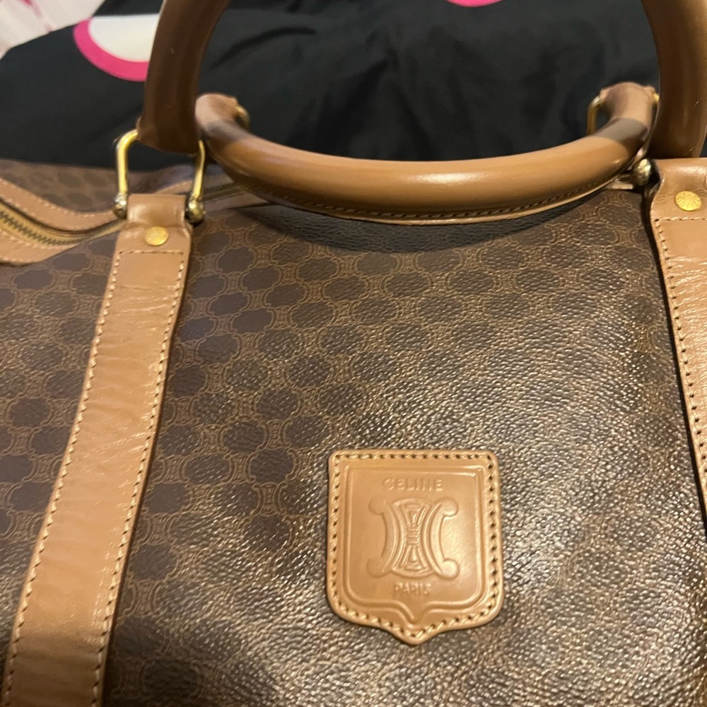 Celine Tan and Brown Monogram Travel Bag